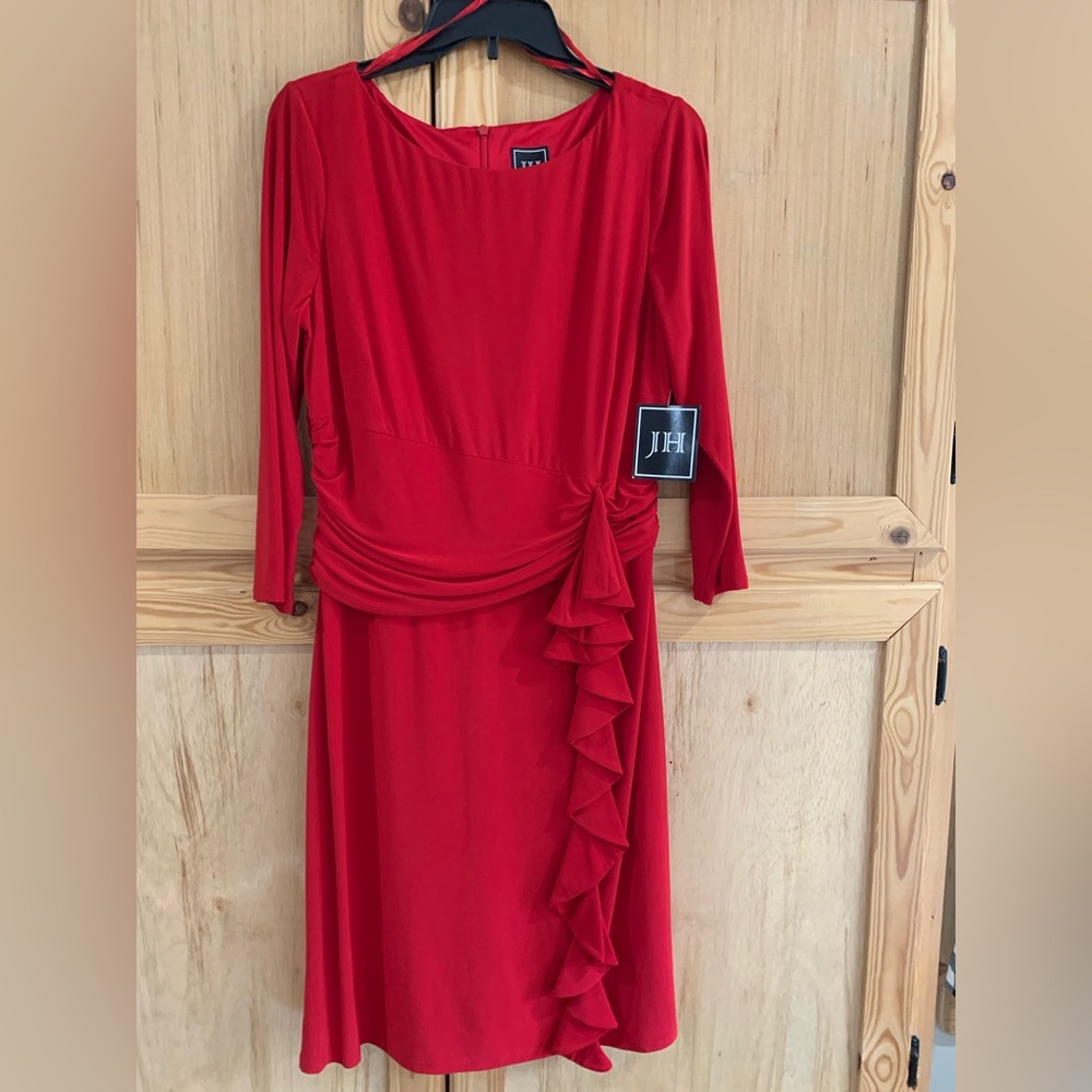 JH New W/Tags Red Cascading Ruffle Dress Sz 14 Gorgeous!